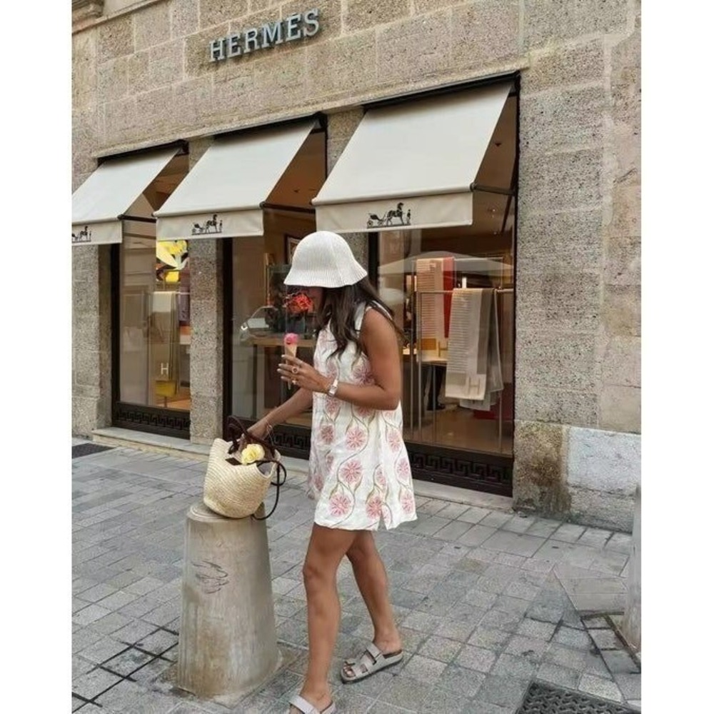 Commense Chic Retro Pink & White Floral Shift Dress Summer Resort Style‎ M US 6